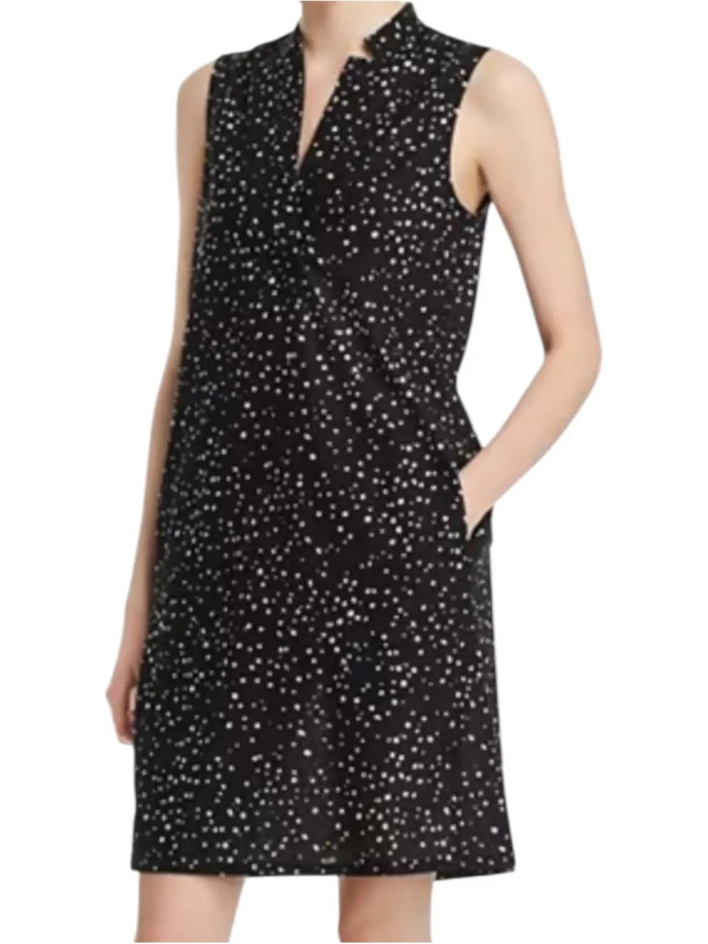 Eileen Fisher Black Linen Dress with White Dot Print